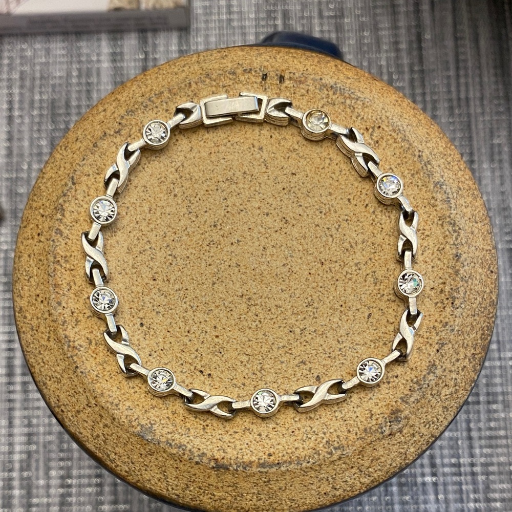 Sterling Silver Crystal Link Bracelet - White CZ Accents